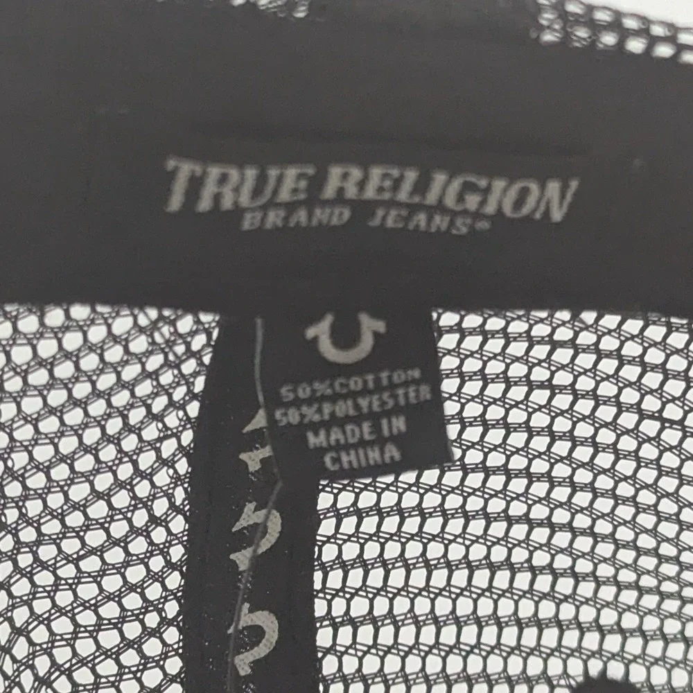 True Religion Buddha Embroidered Trucker‎ Hat Travertine Tan Black TR4241 NWT